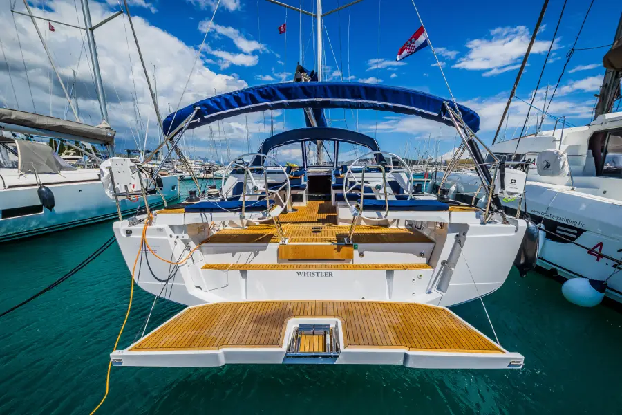 Whistler, Hanse 460, stern view at Baotić Marina, Trogir